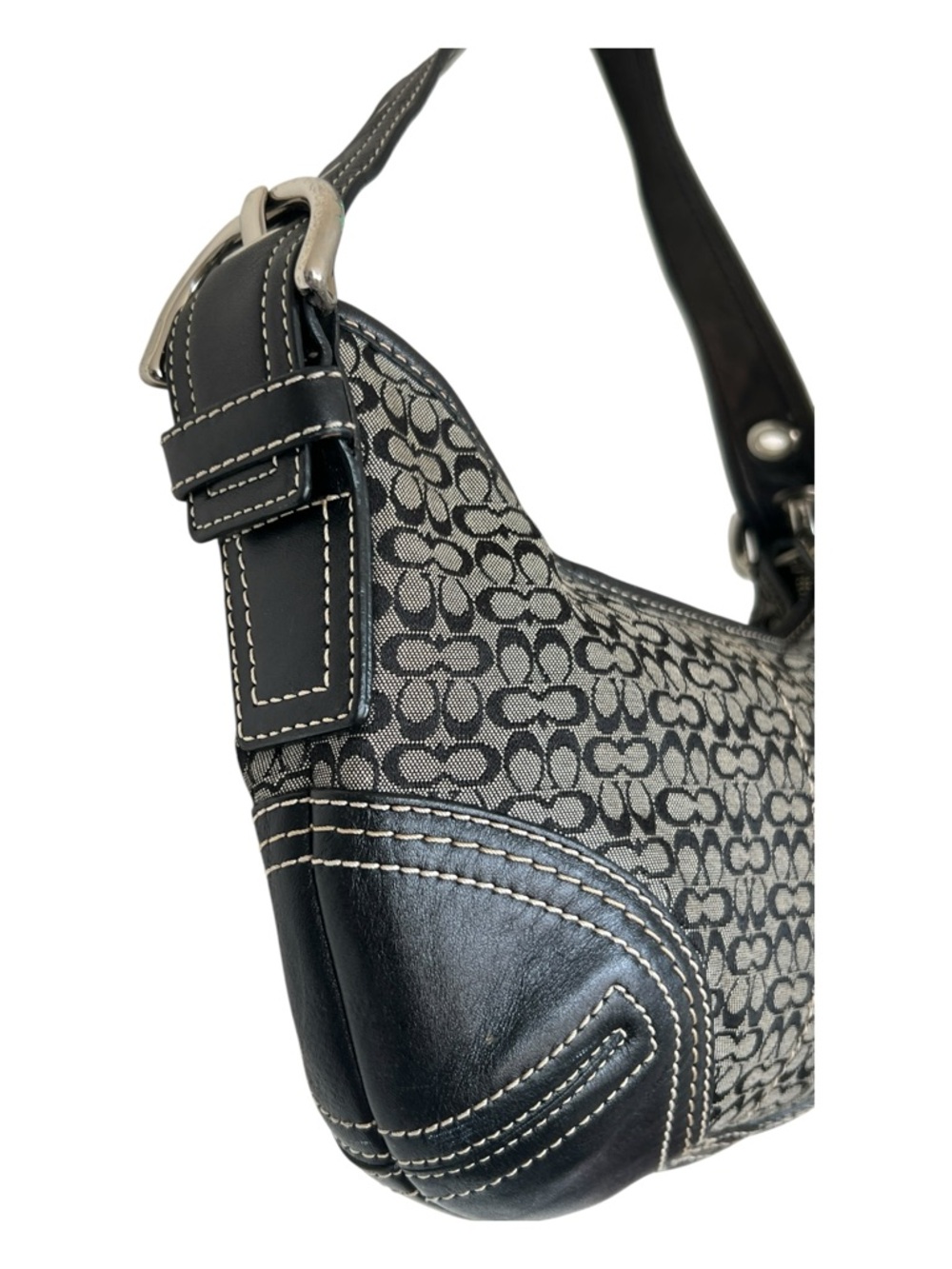 Vintage Coach Soho Signature Mini Hobo Bag - Y2K Black & Grey Demi Purse - Picture 6 of 12